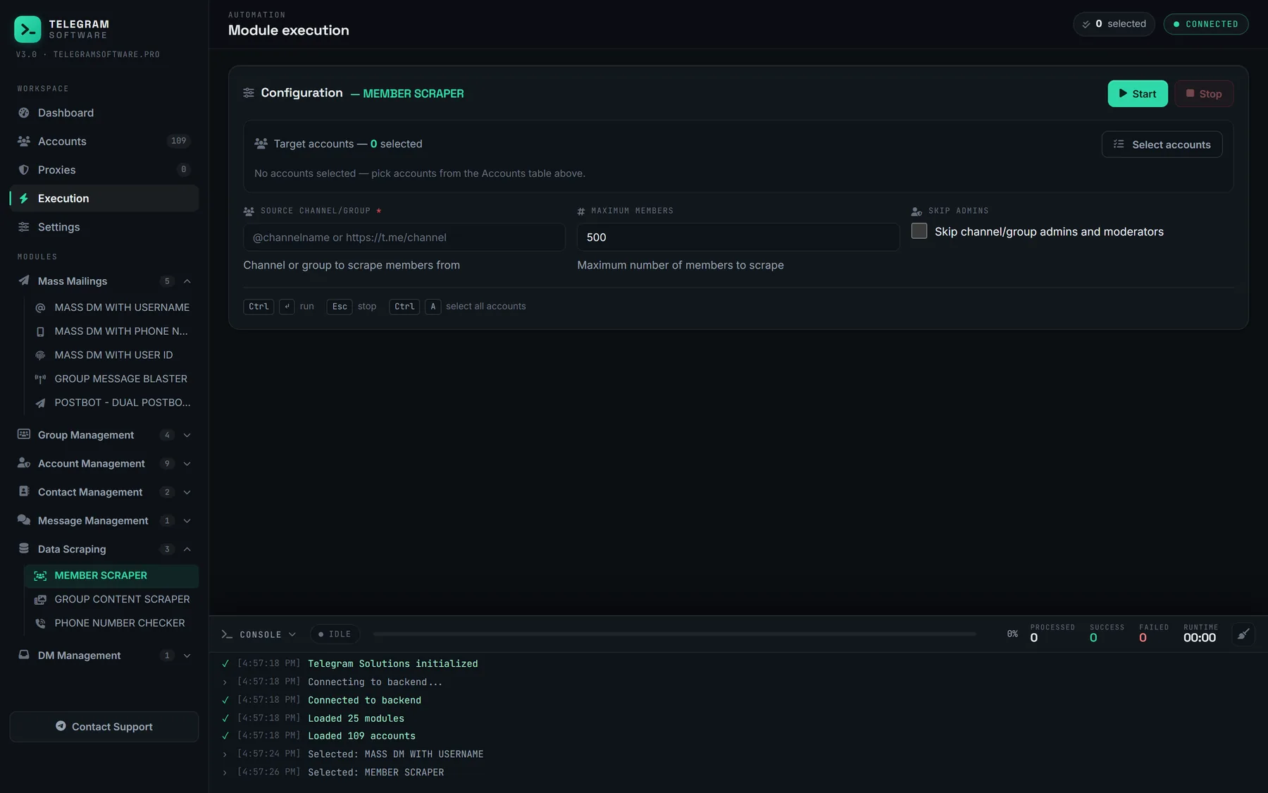 Member Scraper set to a source channel, the export step behind how to add members from other telegram group